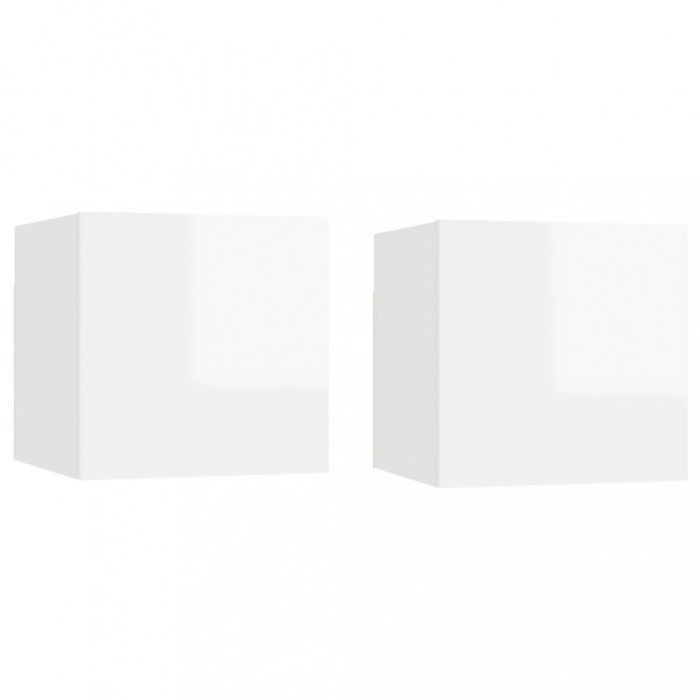vidaXL Noptiere, 2 buc, alb extralucios, 30,5x30x30 cm, lemn prelucrat