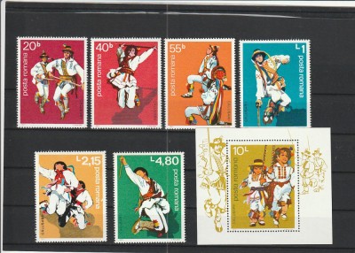 ROMANIA 1977 LP 945 LP 946 CALUSARII SERIE + COLITA DANT MNH NESTAMPILATE foto
