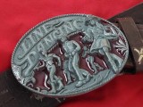 Curea/centura cu Pafta/catarama Coton Siskiyou-LINE DANCING in relief/Email, 95cm, Maro