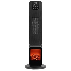 Aeroterma tip turn imitatie semineu Teesa, 2000 W, telecomanda, panou tactil, Negru