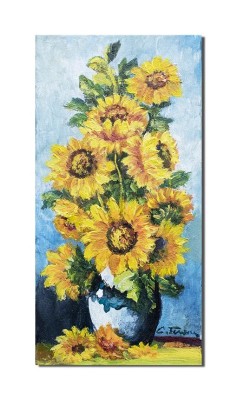 Tablou cu floarea soarelui pictat manual, Puritate, 40x20cm ulei pe panza, Constantin Feraru foto