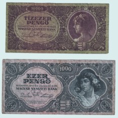UNGARIA SET 10 000 10000 SI 1 000 1000 1945 PENGO STARE F BUNA