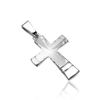 Pandantiv argint - cruce cu decupaj conic cu nervuri și arcuri foto