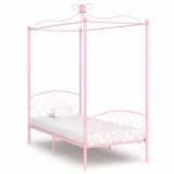 Cadru de pat cu baldachin, roz, 90 x 200 cm, metal GartenMobel Dekor, vidaXL