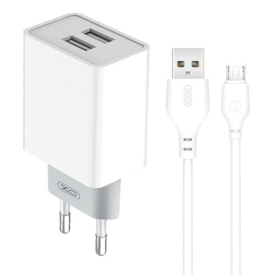 Incarcator Retea Cu Cablu microUSB XO Design L65, 12W, 2.4A, 2 x USB-A, Alb foto