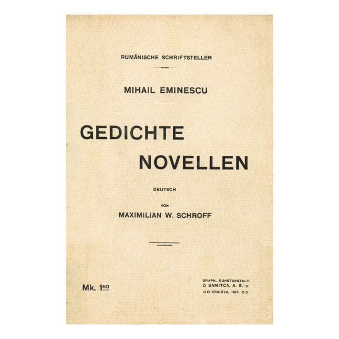 Mihai Eminescu, Gedichte Novellen, ed I-a, cu dedicația traducătorului