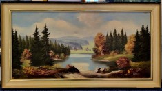 Tablou ulei pe panza - "Peisaj cu brazi"