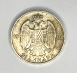 monedă argint de 50 dinari din 1938 din Iugoslavia - rege Petru al II-lea