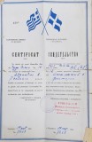 CERTIFICAT ELIBERAT DE COMUNITATEA GREACA DIN BUCURESTI , PENTRU A OPRI EVENTUALELE RECHIZITII , 19 SEPT . 1944 , PREZINTA EXFOLIERI SI URME DE UZURA