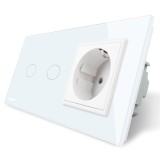 Livolo &Icirc;ntrerupător Dublu Touch + Priză Simplă Albă, Sticlă, 16A, Standard German