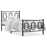Cumpara ieftin Cadru pat metalic cu tablii de cap/picioare, negru, 90x200 cm