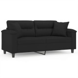 Canapea cu 2 locuri, cu perne, negru, 140 cm, microfibra