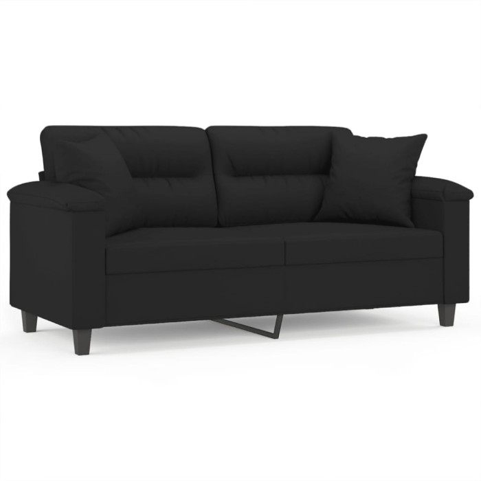 Canapea cu 2 locuri, cu perne, negru, 140 cm, microfibra