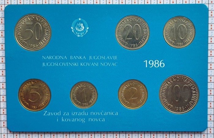 set monetarie 1986 Iugoslavia 1, 2, 5, 10, 20, 50 100 Dinara km 86-89 112-114 M1