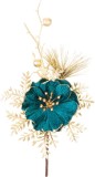 Crenguta decorativa de Craciun cu floare albastra si accente aurii, 23 cm