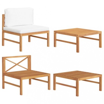 Set mobilier gradina cu perne crem, 2 piese, lemn de tec foto