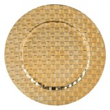 Platou Decorativ Crăciun, Plastic, Rotund, Culoare Auriu, Diametru 33cm, &Icirc;nălțime 1.5cm, Oem