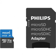 Card de memorie Philips MicroSDXC, 64GB, Class 10 UHS-I U3, Adaptor SD inclus