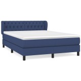 Cumpara ieftin Pat box spring cu saltea, albastru, 140x200 cm, textil