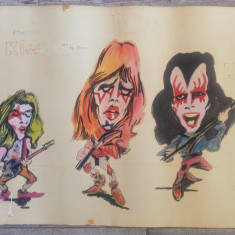 Caricatura KISS, trupa rock// acuarela pe hartie, fan art