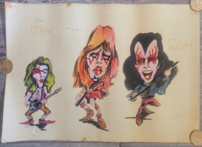 Caricatura KISS, trupa rock// acuarela pe hartie, fan art foto