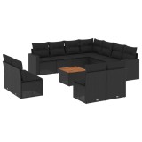 Cumpara ieftin Set canapele de gradina, 12 piese, cu perne, negru, poliratan