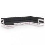 Set mobilier de gradina cu perne, 8 piese, lemn masiv de pin