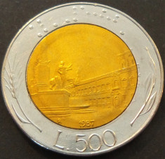 Moneda bimetal 500 LIRE - ITALIA, anul 1987 *cod 1191 foto