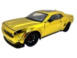 Macheta Dodge Challenger galben cromat SRT 1:24 replica metal lumini si sunete, usi deschise