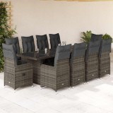 Set bistro de grădină cu perne, 11 piese, gri, poliratan