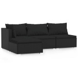 Set mobilier relaxare gradina 4 piese cu perne poliratan negru