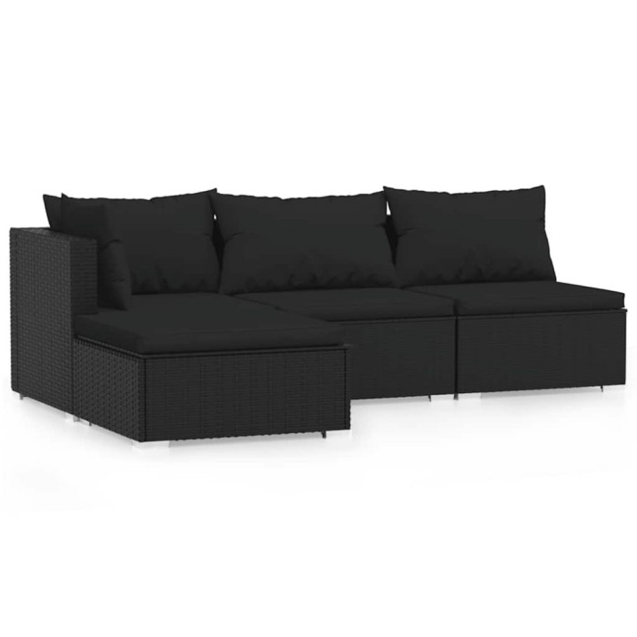 Set mobilier relaxare gradina 4 piese cu perne poliratan negru