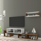 Set 2 componente comoda TV Malvik cu un raft alb / lemn nuc [en.casa] HausGarden Leisure, [en.casa]
