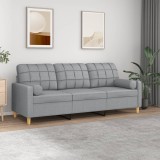 Cumpara ieftin Canapea cu 3 locuri cu pernuțe, gri deschis, 180 cm, textil