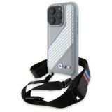 Husa BMW iPhone 16 Pro Max Leather M Edition Carbon Stripe &amp; Strap, gri, BMHCP16X23PSCCG