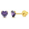 Cercei Aur 14K Copii Inimă, Zirconia Mov Februarie. Cercei aur bebeluși cu filet. 5mm, 0-17 ani. Cadou fetițe. ANPC+Garanție