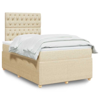 vidaXL Pat box spring cu saltea, crem, 120x200 cm, textil foto