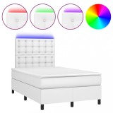 Cumpara ieftin Pat cu arcuri, saltea si LED, alb, 120x200 cm, piele ecologica