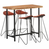 vidaXL Set de bar, 5 piese, lemn masiv și piele naturală 278763