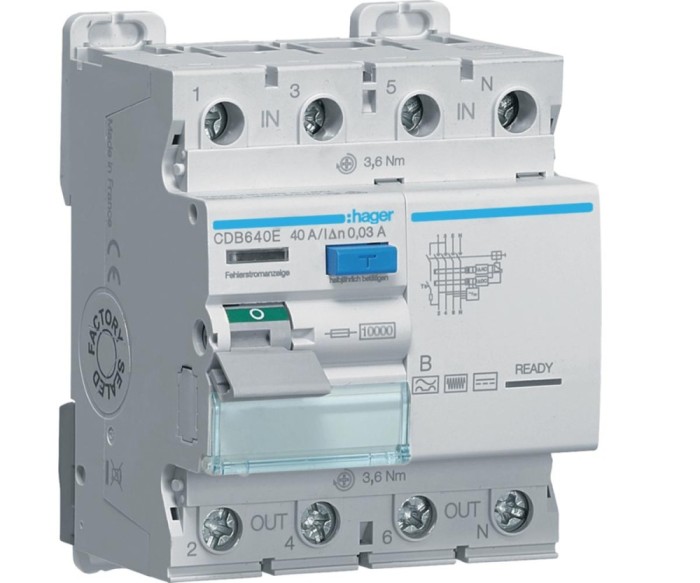 Diferential RCCB 40A 3P+N 30mA 10Ka tip B Hager CDB640E