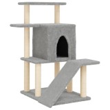 Cumpara ieftin Ansamblu pisici, stalpi din funie sisal, gri deschis, 97 cm