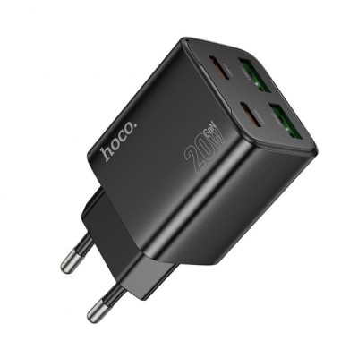 Incarcator Retea HOCO N55, 20W, 3A, 2 x USB-A - 2 x USB-C, Negru foto