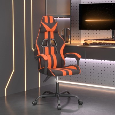 Scaun de gaming pivotant, negru și portocaliu, piele ecologică foto