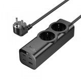 Prelungitor HOCO NS10, 67W, 3A, 1 x USB-A - 3 x USB-C - 2 x Schuko, Negru