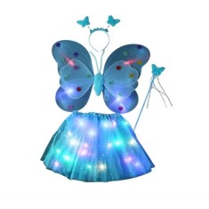 Costum Fluturas cu Aripi Modelabile Luminoase pentru Copii, Cyrax, Fusta din Tul cu Lumini, Bagheta si Bentita, 4 piese, Pentru Halloween, Roleplay, C