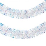 Beteală Decorativă Crăciun, Tinsel Holografic, Lungime 2m, Lățime 12cm, Alb, Oem