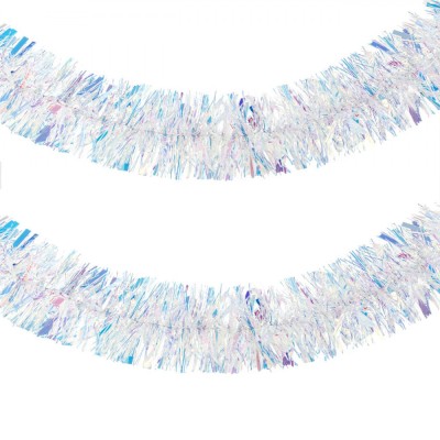Beteală Decorativă Crăciun, Tinsel Holografic, Lungime 2m, Lățime 12cm, Alb foto