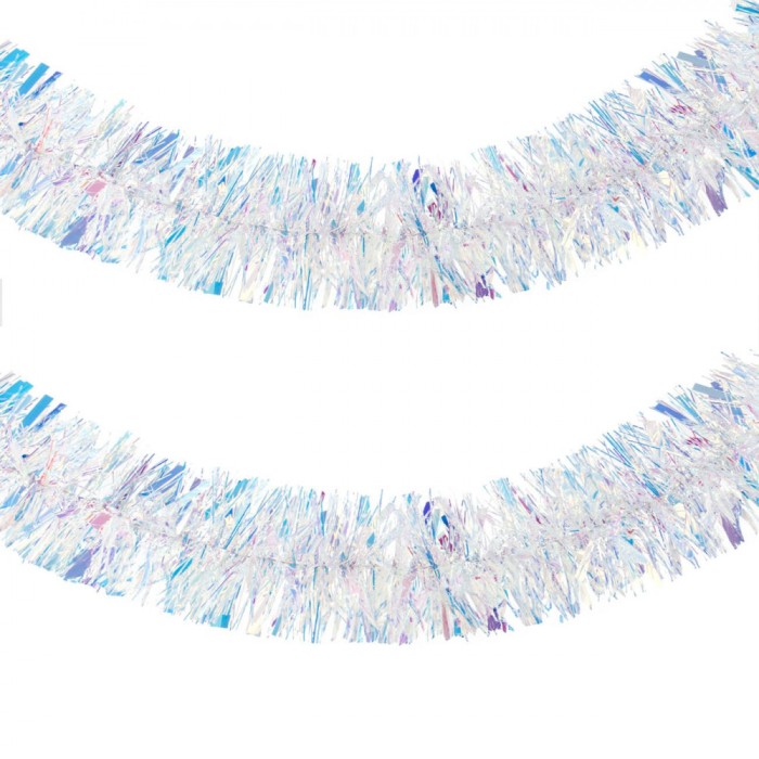 Beteală Decorativă Crăciun, Tinsel Holografic, Lungime 2m, Lățime 12cm, Alb