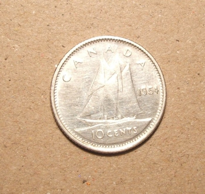 CANADA 10 CENTI 1954 ARGINT