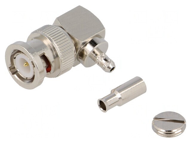 Conector BNC tată unghi 90&deg; 50&Omega; crimpat POM aurit